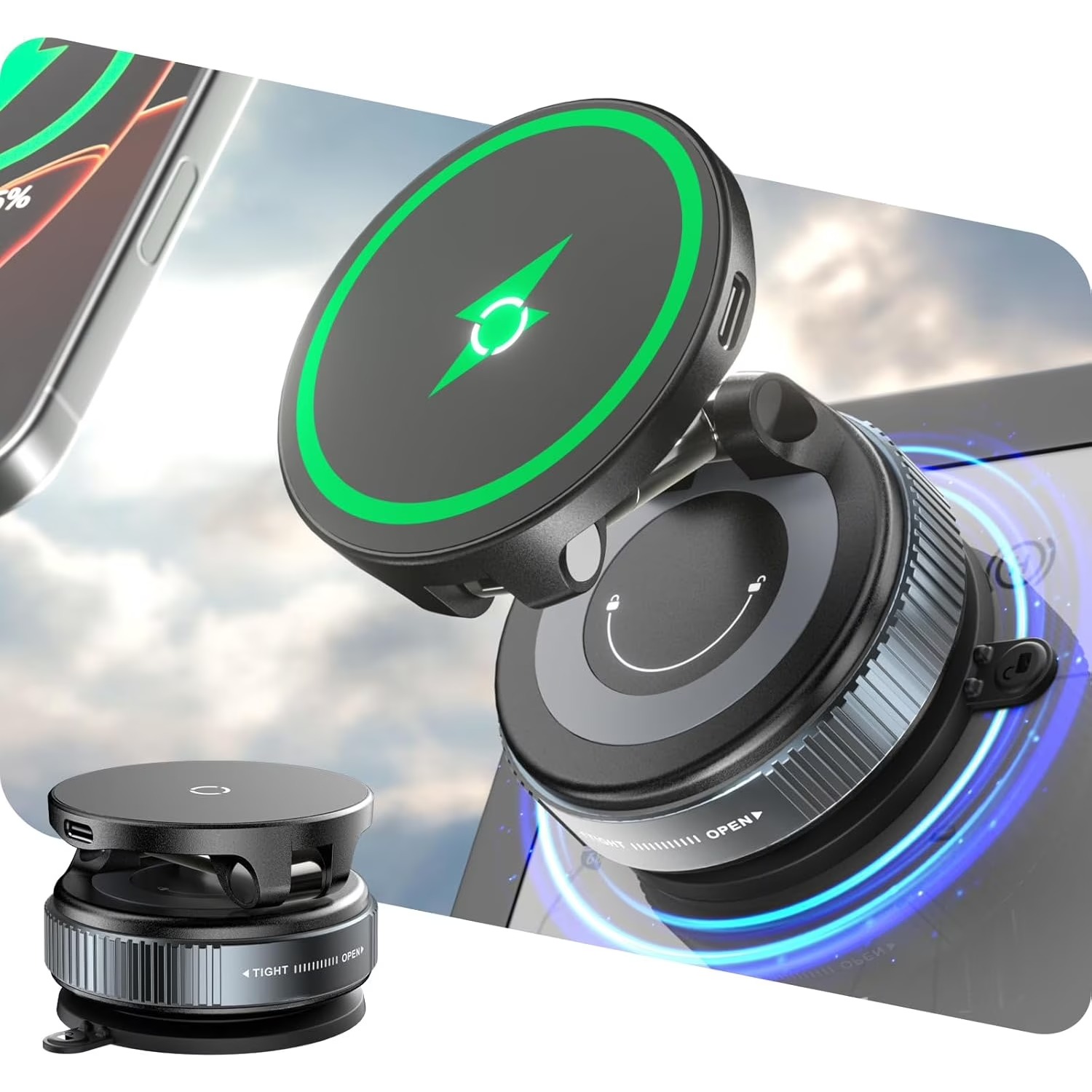 Wireless Car Charger Mount Fast Charging - 15W 무선 고속 충전기 차량용 핸드폰