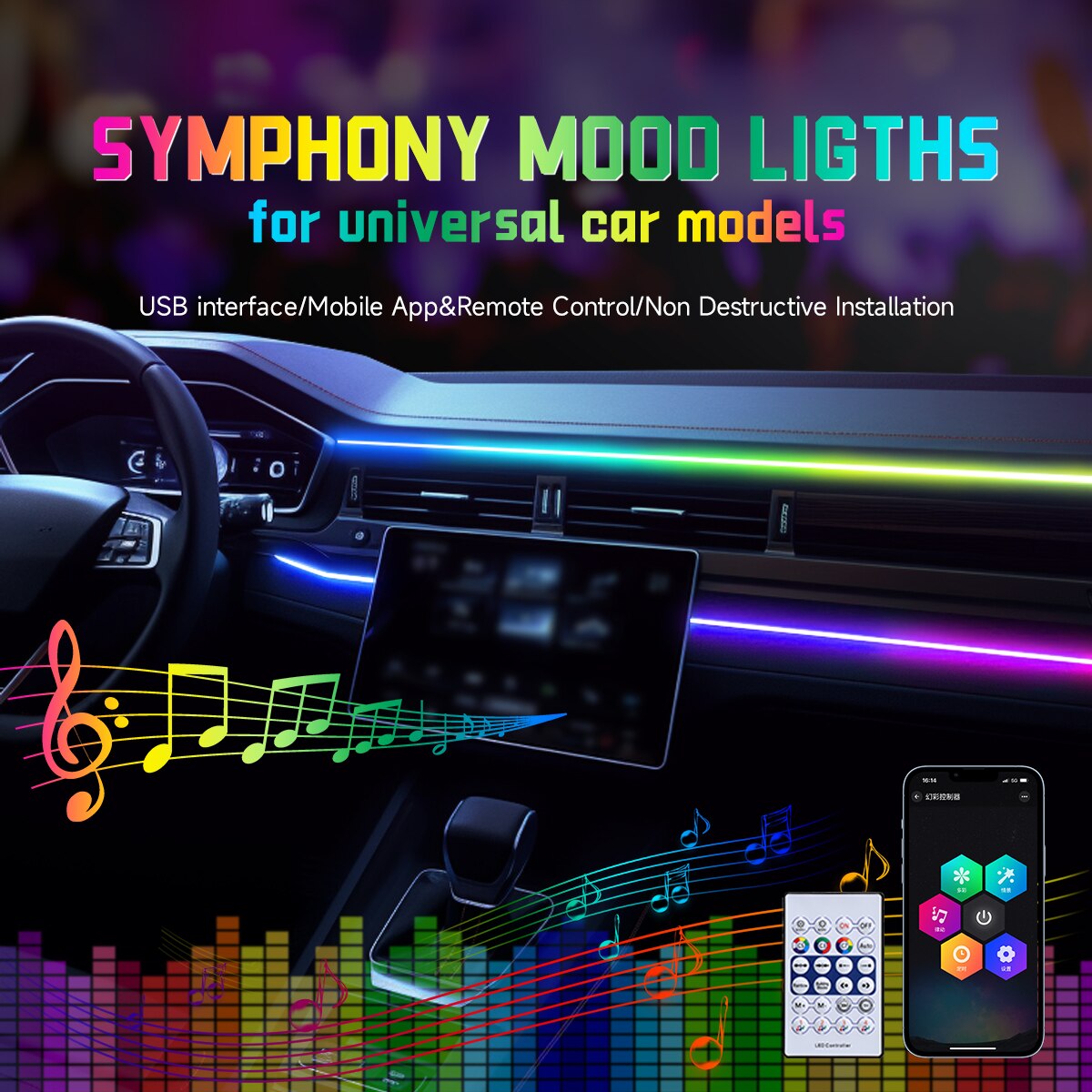 차량용 USB 64색 아크릴 스트립 LED 엠비언트 라 - Led Ambient Interior Car Lights App Control 리뷰 및 가격