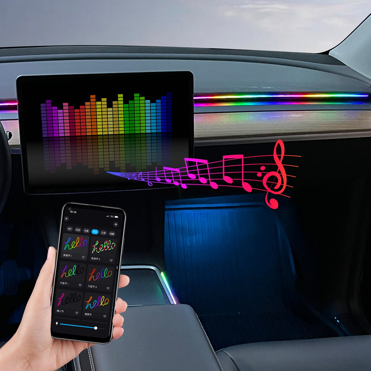 차량용 USB 64색 아크릴 스트립 LED 엠비언트 라 - Led Ambient Interior Car Lights App Control 리뷰 및 가격
